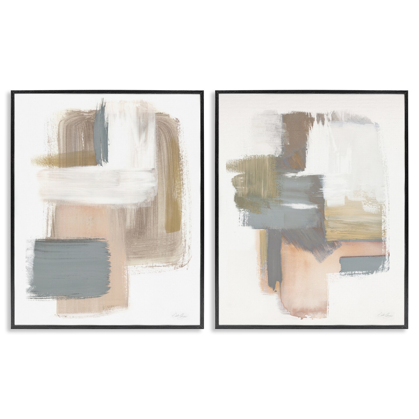 Stupell Industries Abstract Beige Brush Stroked Neutrals 2 pc Framed Giclee Wall Art Set Design by Stella Chang