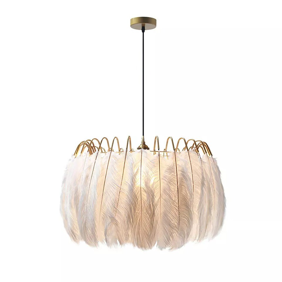 Modern White Feather Ceiling Light Pendant Lamp Chandelier Home Bed Room Decor