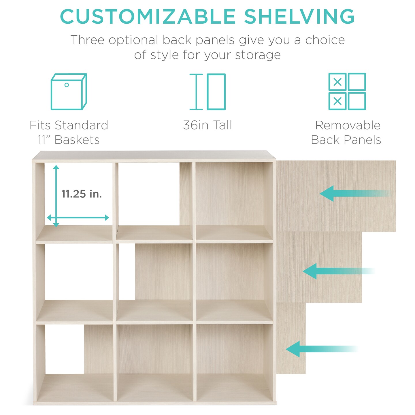 Best Choice Products 9-Cube Bookshelf, 11in Display Storage Organizer w/ 3 Removable Back Panels