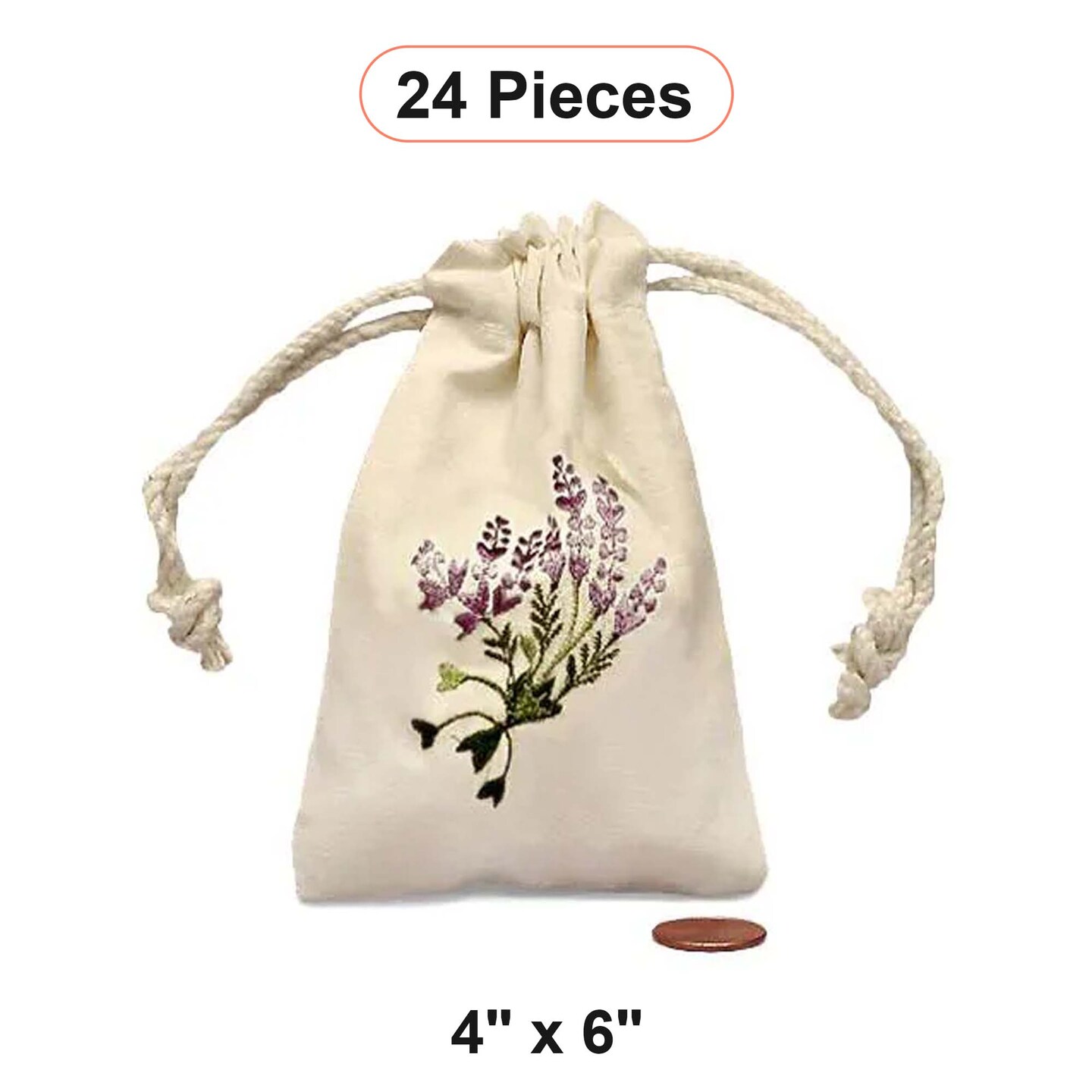 Standard Botanical Embroidered Cotton Muslin Pouch 4&#x22; x 6&#x22;