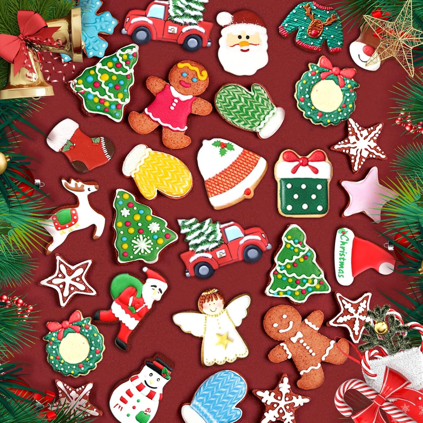 20 Pcs Christmas Cookie Cutters &#x2013; Reindeer Snowflake Tree Gingerbread Santa
