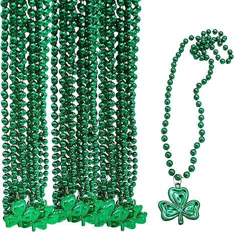 24 Pcs St Patricks Day Beads Necklace Bulk Green Shamrock Beads for Irish Party Favors &#x26; Supplies, Costume Accessories by 4E&#x27;s Novelty