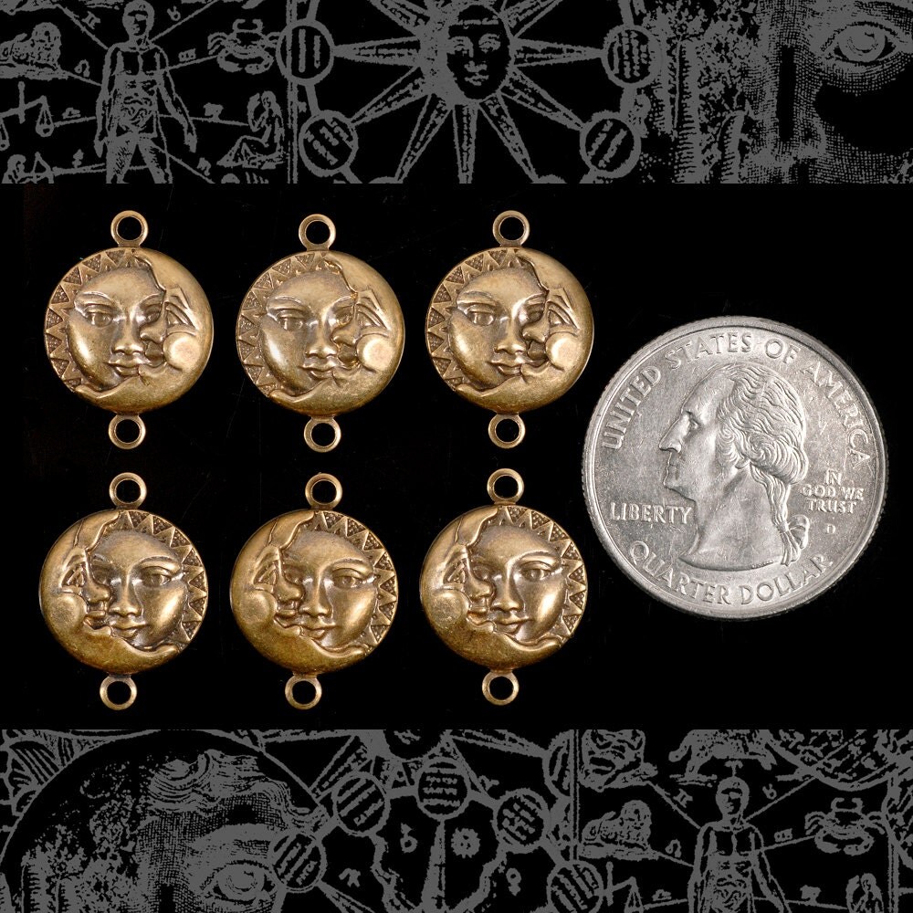 Antiqued Brass Sun and Moon Connectors - Set of Six - AB-2C42