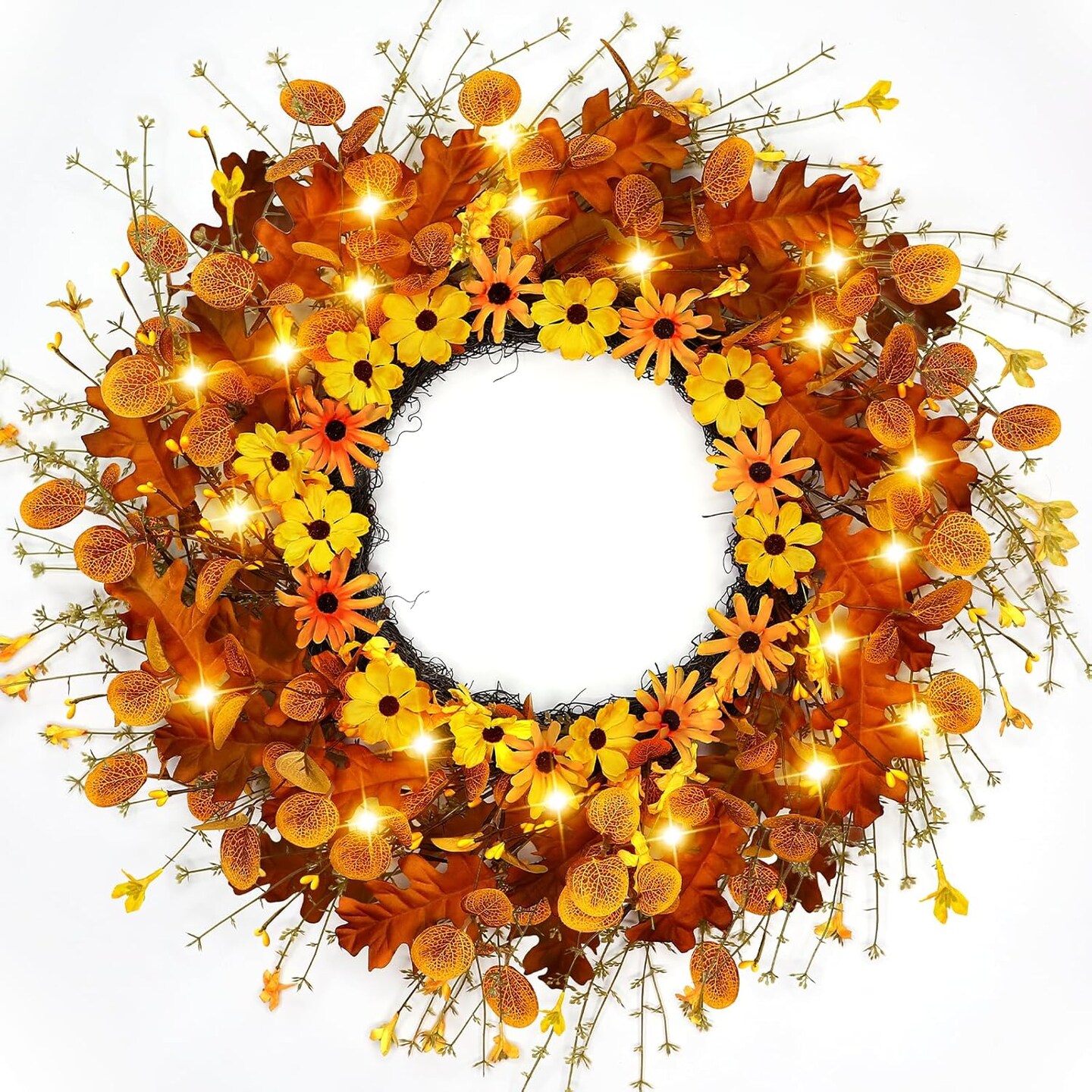 20 Inch 20 LED Fall Wreath with Lights, Fall Wreaths for Front Door