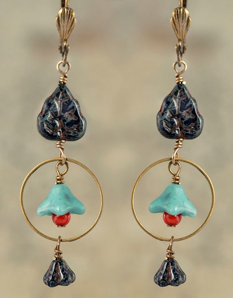 8mm x 6mm Glass Bell Flowers Metallic Turquoise - One Strand with 23-25 beads GB-FB19