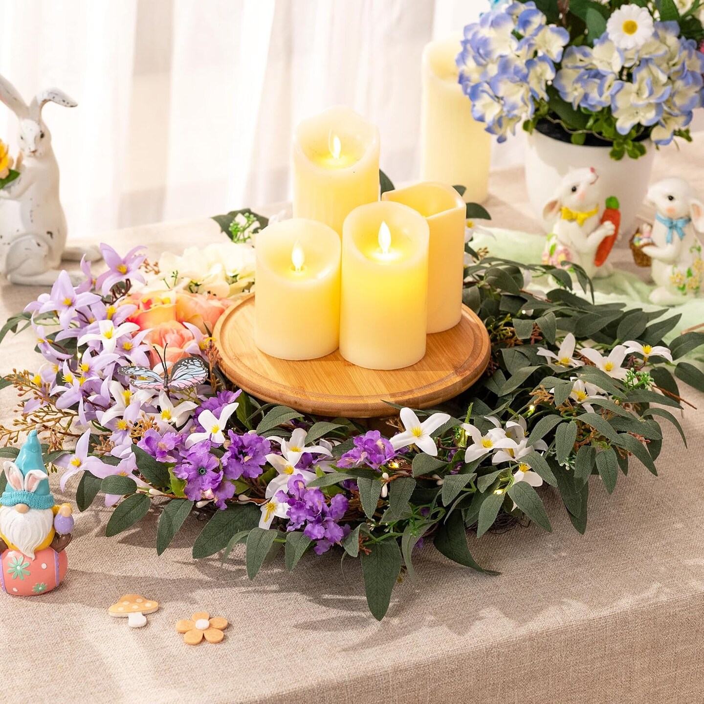 Spring Summer Flower Wreaths for Front Door with Lights