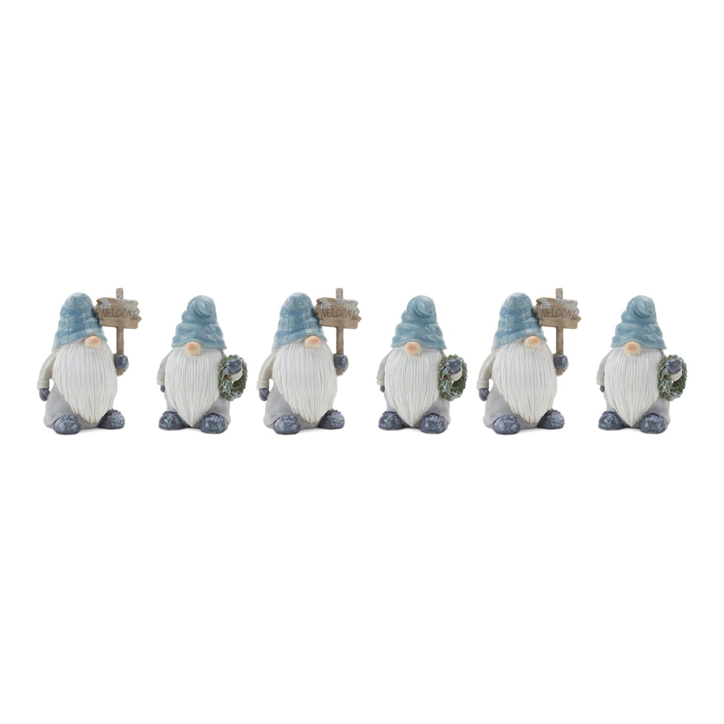 Melrose Set of 6 Winter Gnome &#x22;Welcome&#x22; Christmas Tabletop Figurines 5.75&#x22;