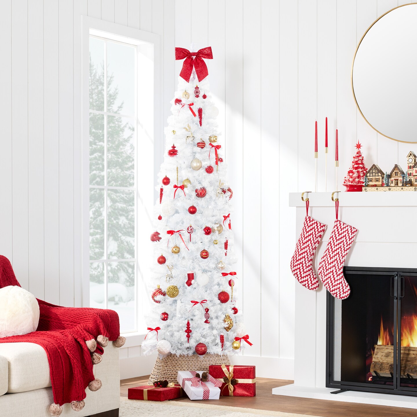 Best Choice Products White Artificial Holiday Christmas Pencil Tree w/ Metal Base