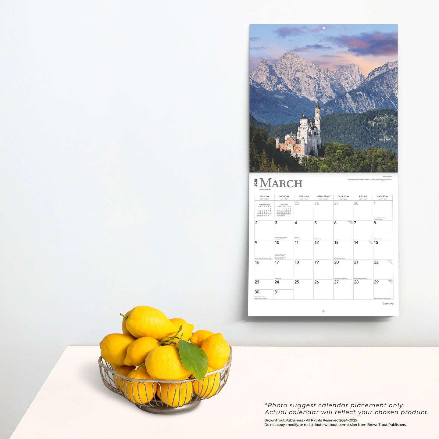 Germany | 2025 12 x 24 Inch Monthly Square Wall Calendar | Plastic-Free | BrownTrout | Travel Europe Berlin Munich