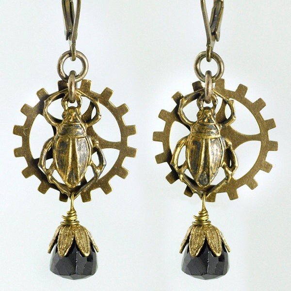 Antiqued Brass Beetle Two Ring Connectors - Set of Six - AB-2C22