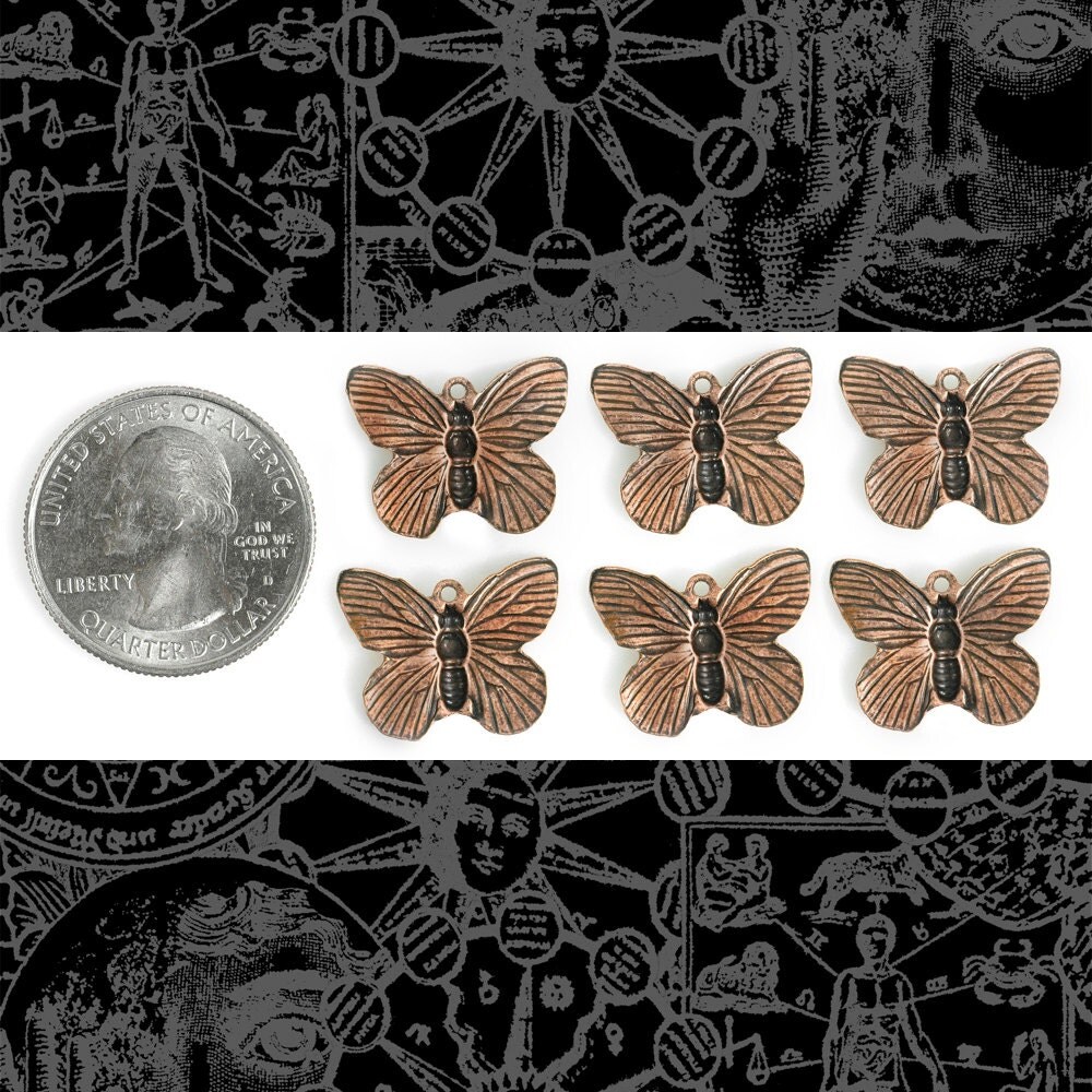 Antiqued Copper Plated Brass Butterfly Charms - Set of Six - C-C107