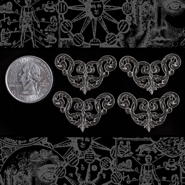 Antiqued Silver Plated Brass Vintage Corners or Connectors - Set of Four - S-2C41