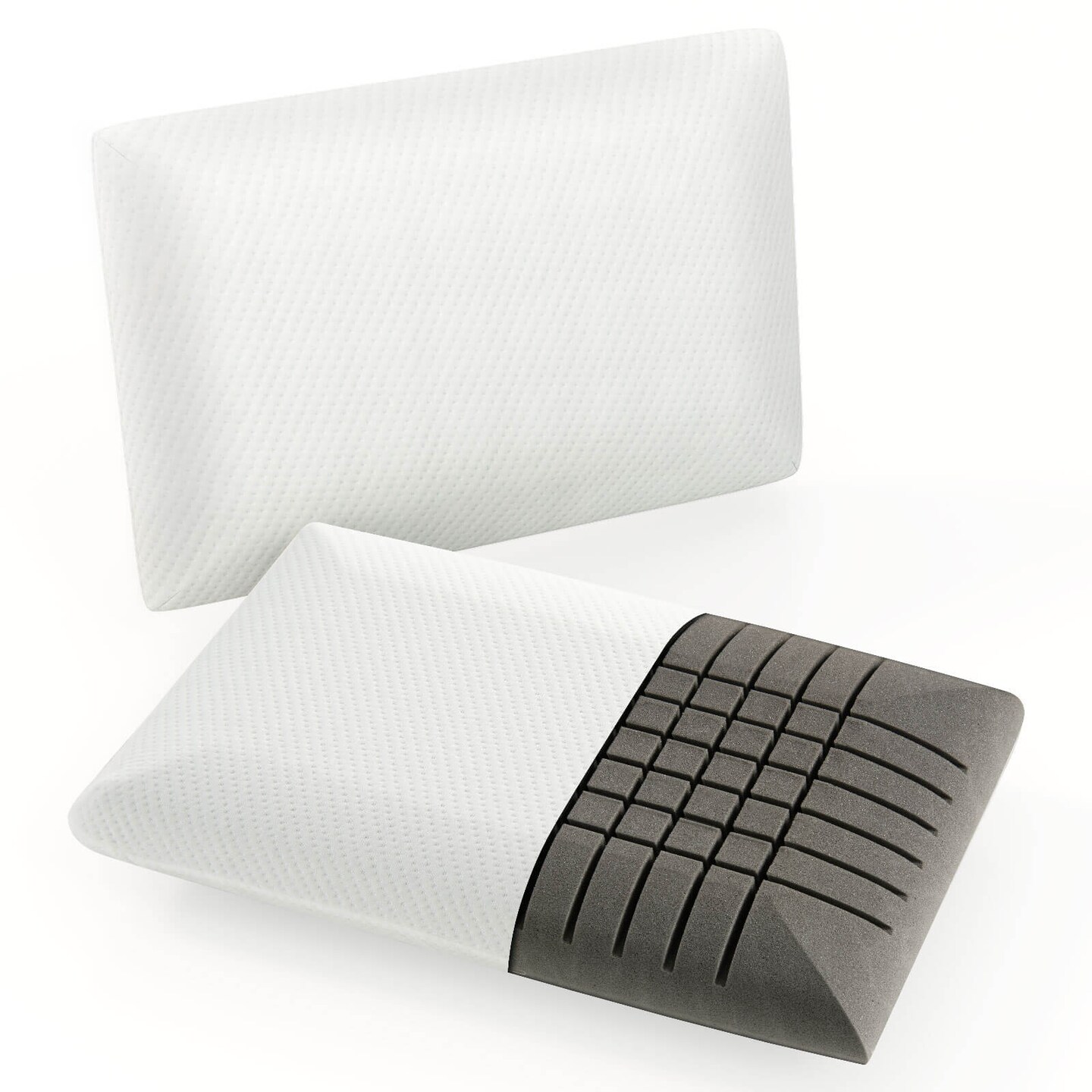 Costway Bamboo Charcoal Memory Foam Pillow Set of 2 with Machine-washable Pillowcase