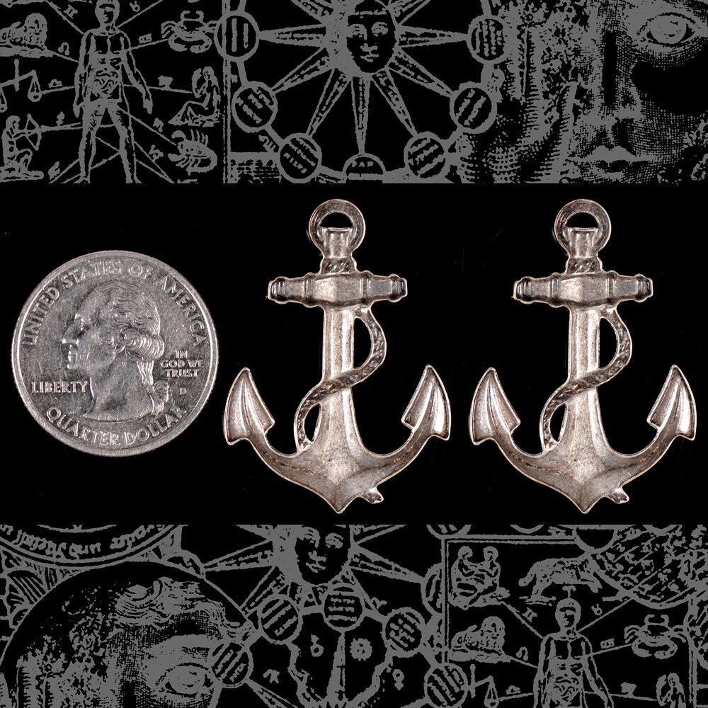 Antiqued Silver Plated Brass Large Anchor Pendants - Set of Two - S-P83