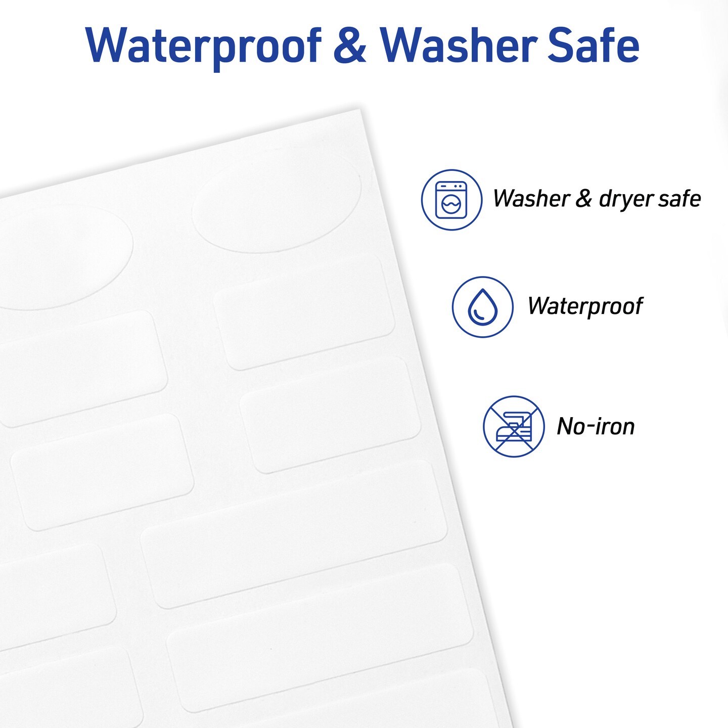 Avery No-Iron Fabric Labels, Assorted Shapes and Sizes, Washer and Dryer-Safe Waterproof Labels, Non-Printable, 45 Blank Labels Total (40700)