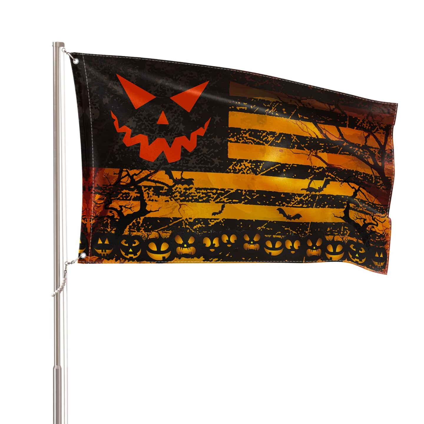Stripes Halloween Flag 3x5 FT Double Sided, Jack O Lantern Large House Flag Party Yard Outdoor Decoration