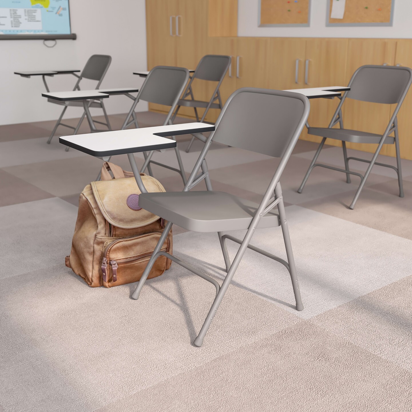 Emma and Oliver Premium Steel Folding Chair with Right Handed Tablet Arm - Event Chair