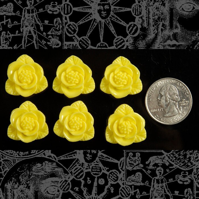 Yellow Rose Cameo Cabochons 21mm x 22mm - Set of Six - Flwr83