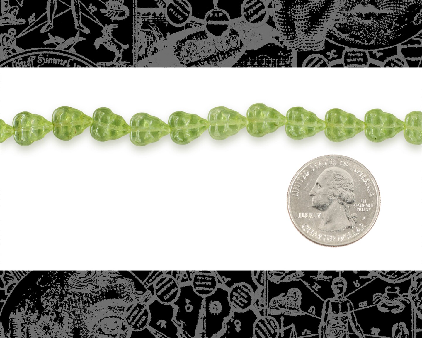 8mm x 10mm Lime Green Ivy Leaf Beads - One Strand with 23-25 beads - GB-LB4