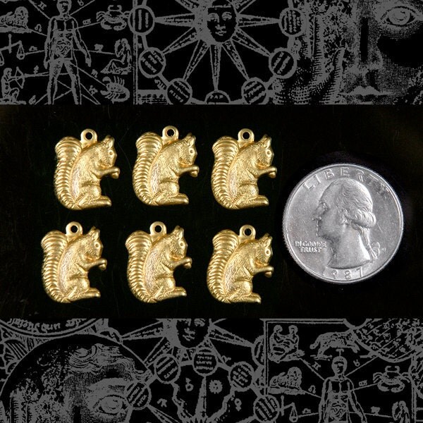 Raw Brass Squirrel Charms - Set of Six - B-C47