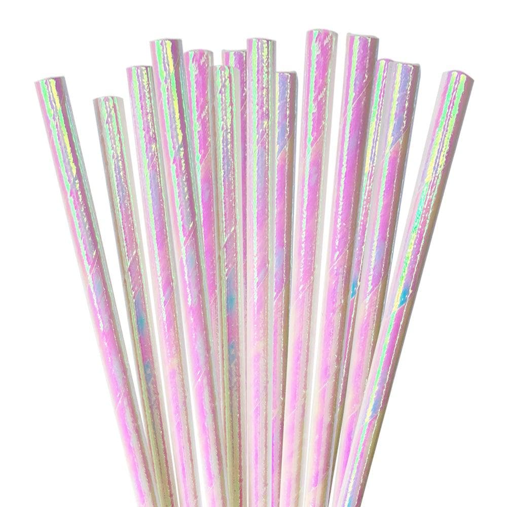 White Iridescent Cake Pop Party Straws