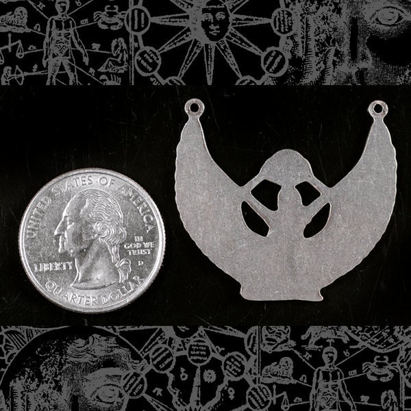 Antiqued Silver Plated Brass Winged Egyptian Goddess Pendant - S-P33