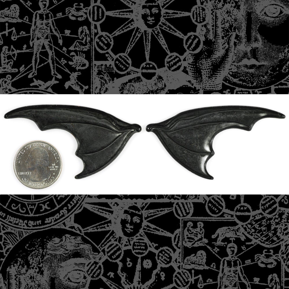 Huge Black Plated Brass Bat Wings - One Set of Wings BB-P55