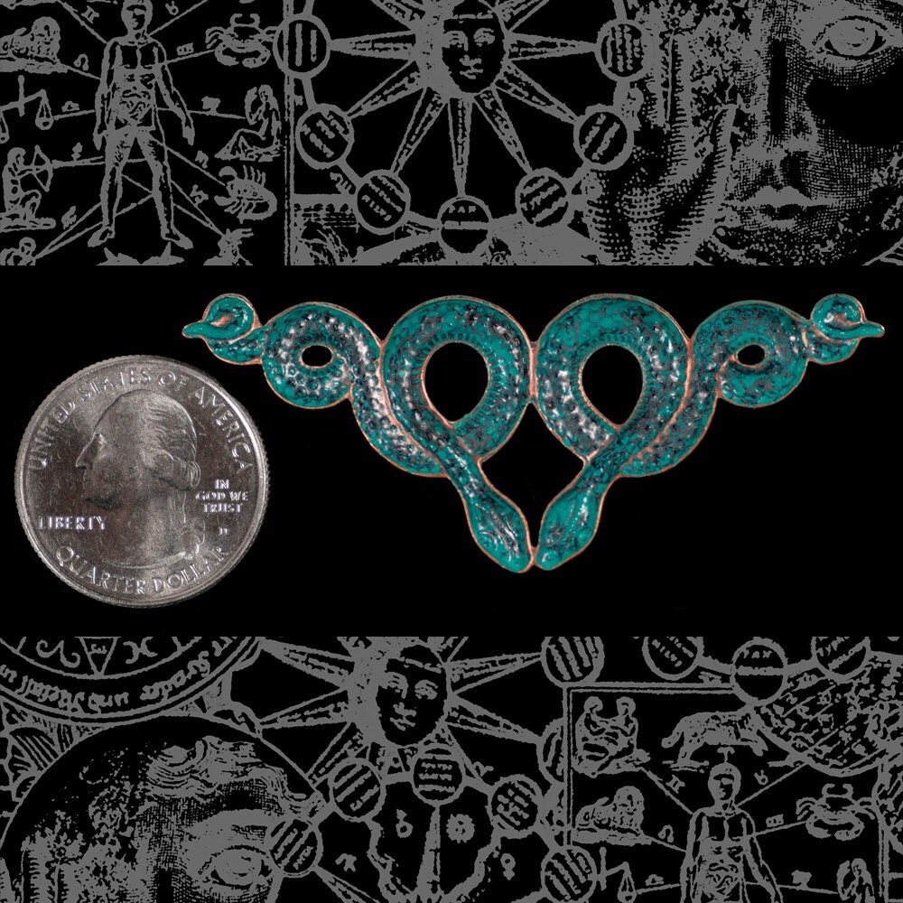 Verdigris Finished Brass Double Snake Centerpiece Pendant Stamping - V-P24