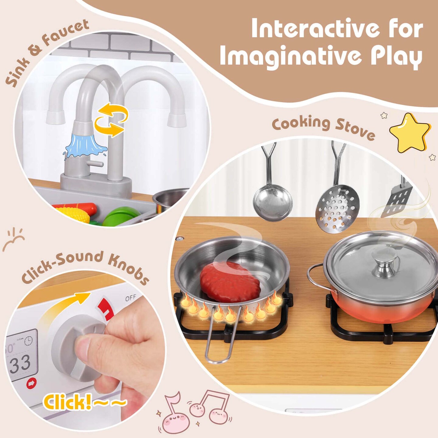 Costway Kids Kitchen Play Set with Stove Removable Sink Oven Microwave Dish Washer