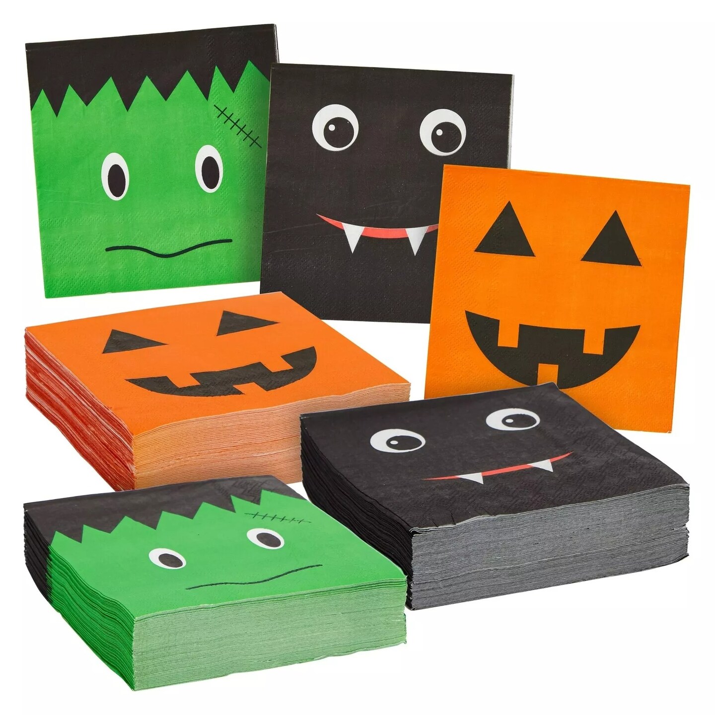 150 Pack Halloween Paper Napkins, Jack-O-Lantern, Pumpkin, Bat for Party 5x5 In