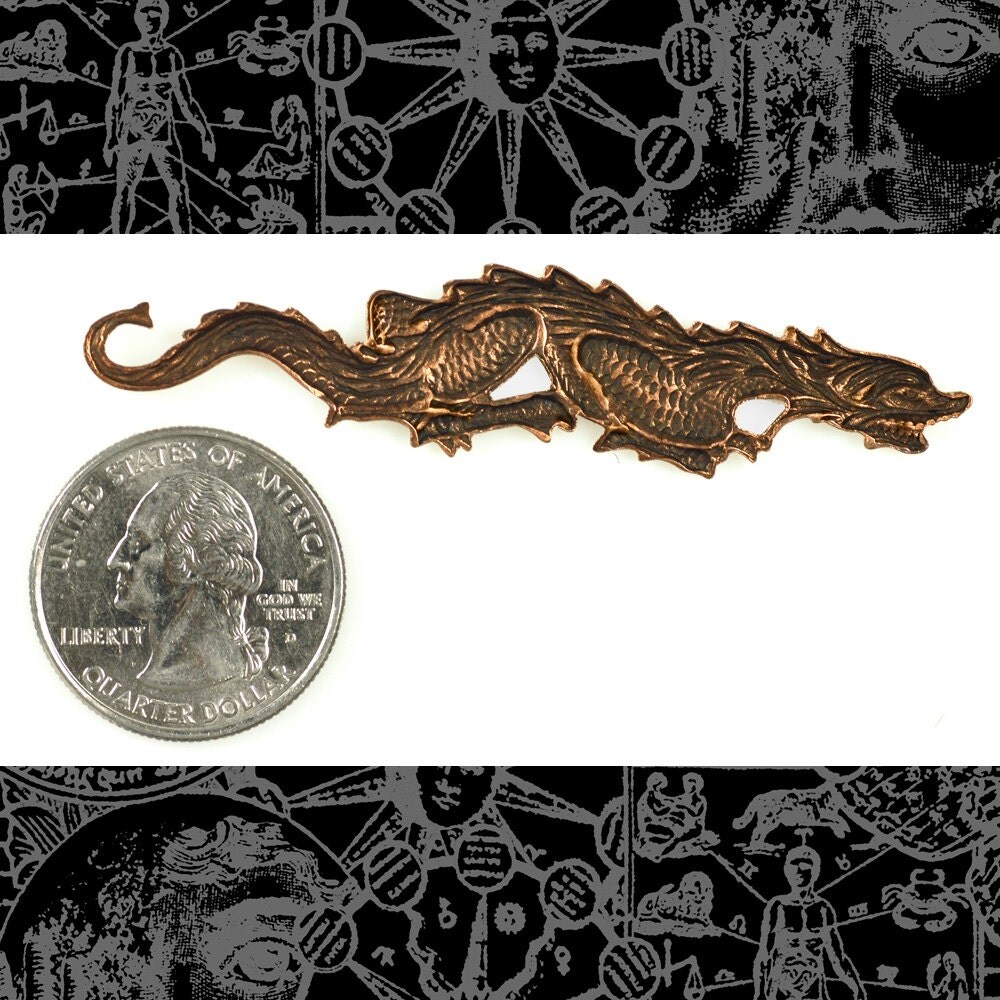 Antiqued Copper Plated Brass Long Dragon Pendant Wrap or Bracelet - C-P70