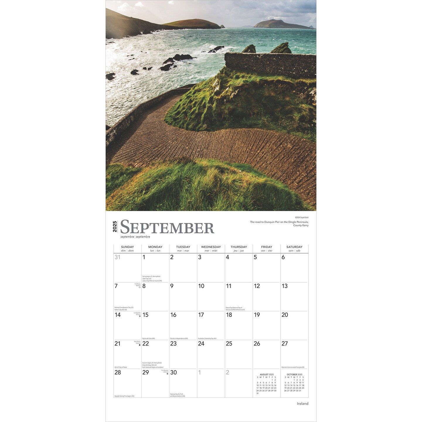 Ireland | 2025 12 x 24 Inch Monthly Square Wall Calendar | Plastic-Free | BrownTrout | Scenic Travel Dublin Irish
