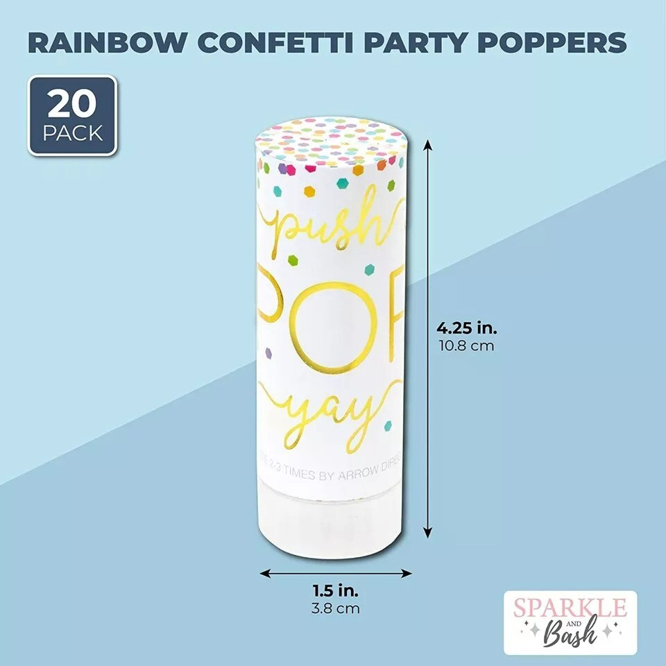 20 Pack Rainbow Confetti Shakers for Wedding, New Years Eve Party Supplies