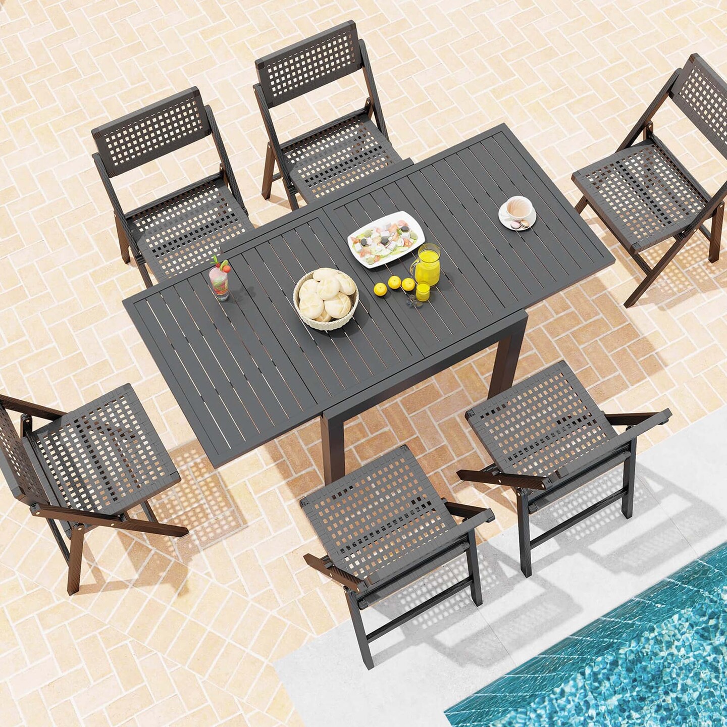 Costway 31.5"-63" Expandable Patio Dining Table for 4-6 Person with Slatted Tabletop