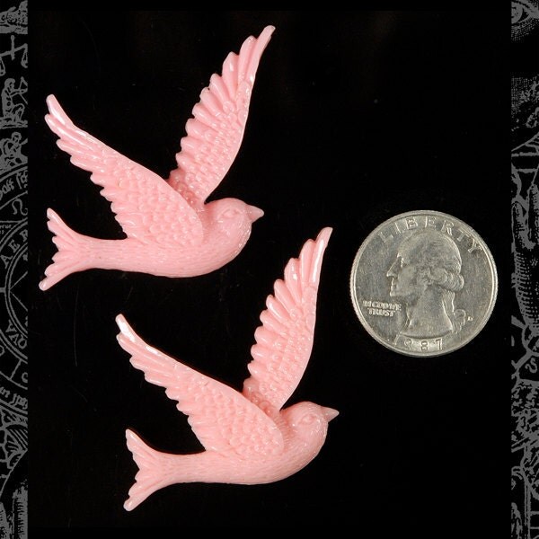 Peach Flying Bird Cabochons - Set of Two - CAB15