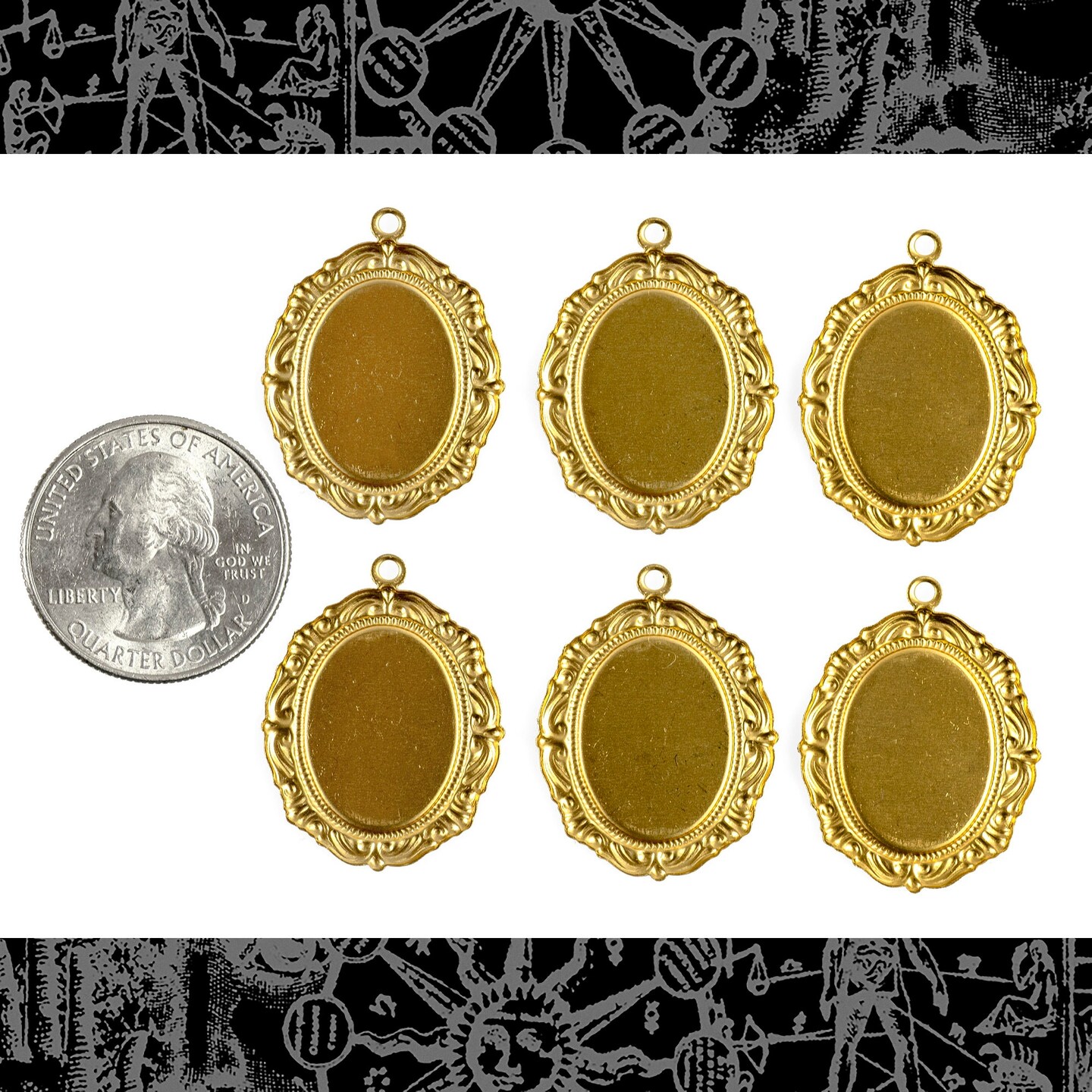 Raw Brass 18mm x 13mm Cameo Frame with One Ring - Set of Six - B-F42