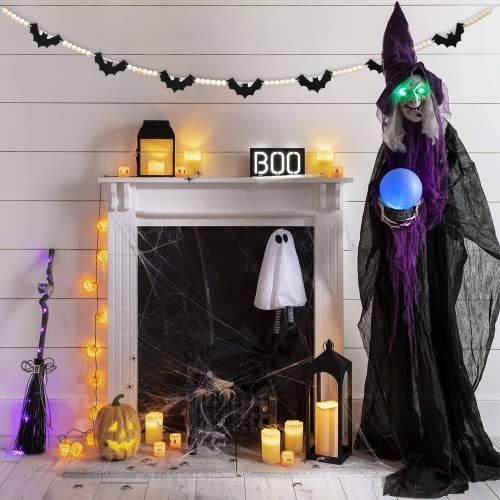 Halloween Decorations Indoor/Outdoor, Wood Halloween Felt Bats Bead Garland Banner for Halloween Decor, Farmhouse Halloween Decorations for Fireplace Mantle Walls