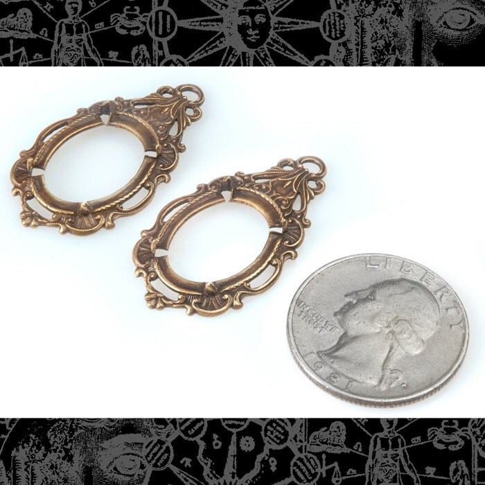 Antiqued Brass Crowned Filigree Cameo Frames for - 13mm x 18mm - Set of Two - AB-F19
