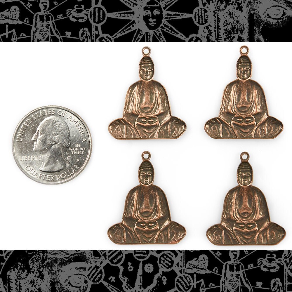 Antiqued Copper Plated Brass Buddha Charm-Pendants  - Set of Four - C-C46
