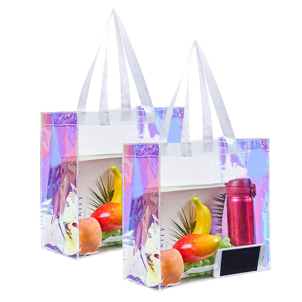 Clear Tote Bag, 2-Pack Stadium Approved Hologram Clear Bag, Great for Sports Games, Work, Security Travel, Stadium Venues or Concert, 12&#x22;X 12&#x22;X 6&#x22;