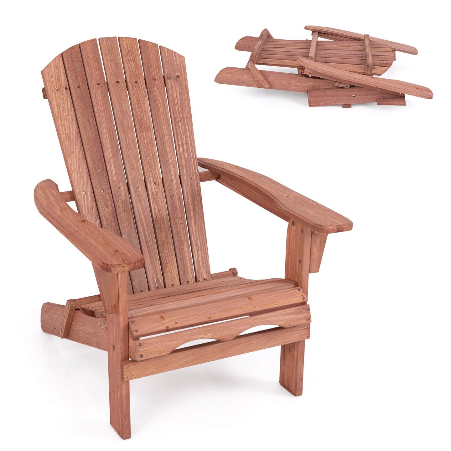 Costway Folding Adirondack Chair Set of 1/4 with High Backrest &#x26; Wide Armrests Wooden Brown