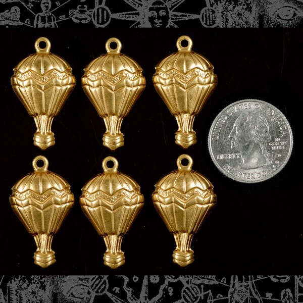 Raw Brass Hot Air Balloon Charms - Set of Six - B-C38