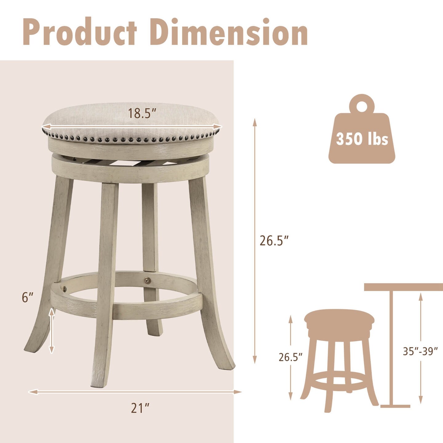 Costway 26.5" Swivel Bar Stools Set of 2/4 Round Counter Height Barstools with Wooden Frame