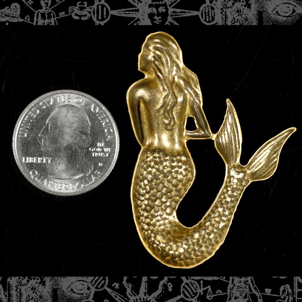 Antiqued Brass Extra Large Shy Mermaid Pendant - One - AB-P79