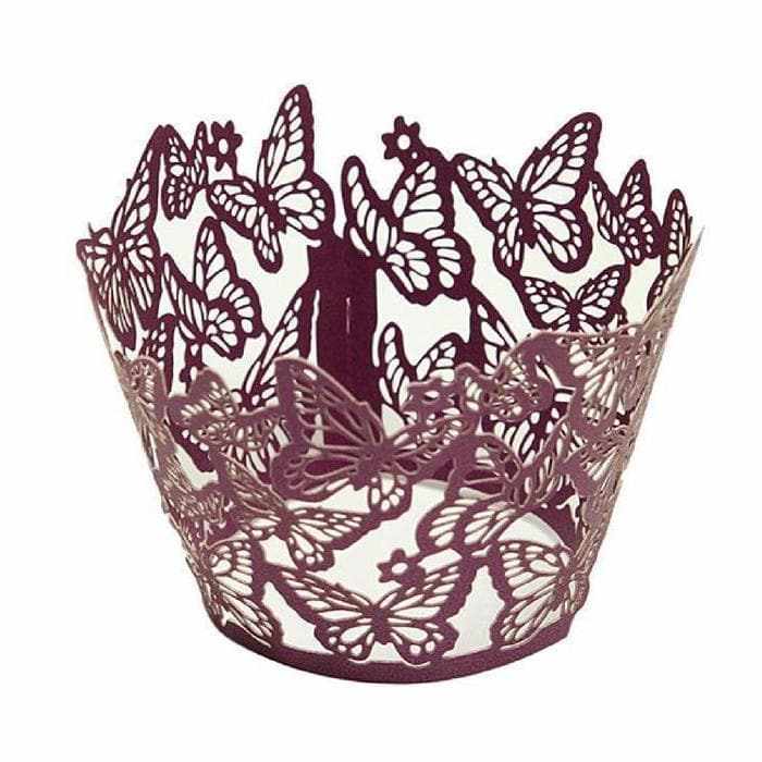 Deep Purple Butterfly Lace Cupcake Wrappers & Liners | 25 PC Set