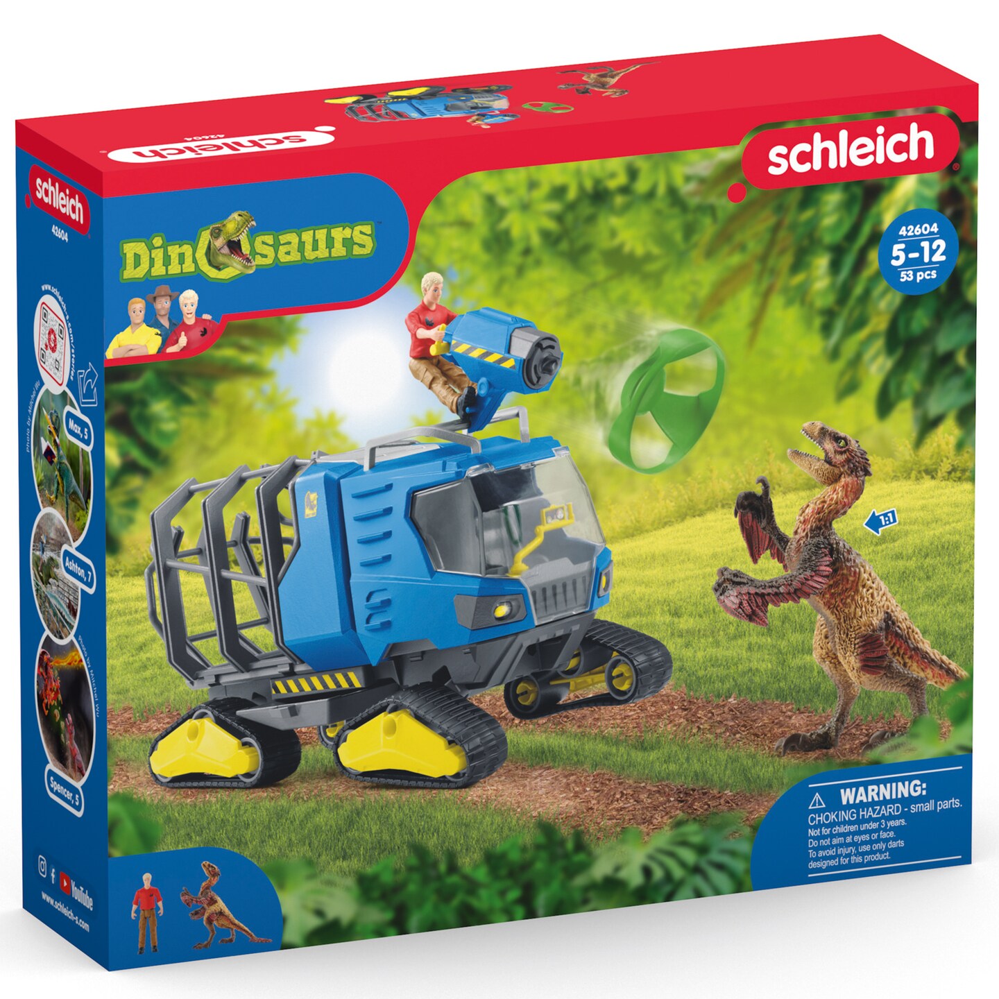 Schleich Dinosaurs: Track Vehicle - 5pc Toy Playset, Realistic Dakotaraptor Action Figure, Truck w/ Scientist Figurine, Jurassic Collection Kid Age 4+