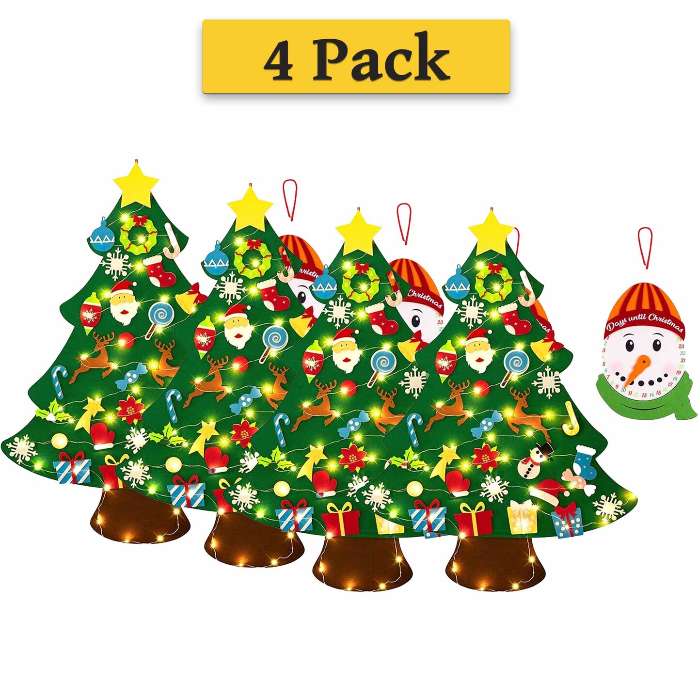 DIY Lighted Felt Christmas Tree Set & Snowman Advent Calendar