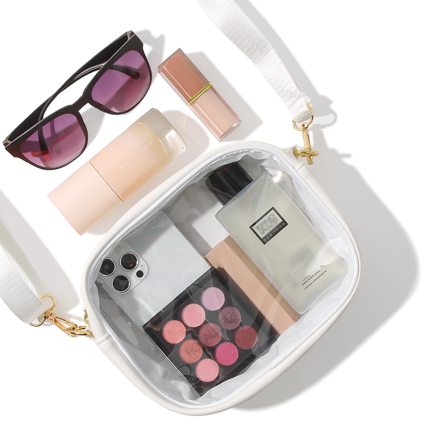 Clear Purse Crossbody Bag for Women Stadium Approved, Small Leather Clear Bag with Adjustable Strap for Concert Sports Events (White)