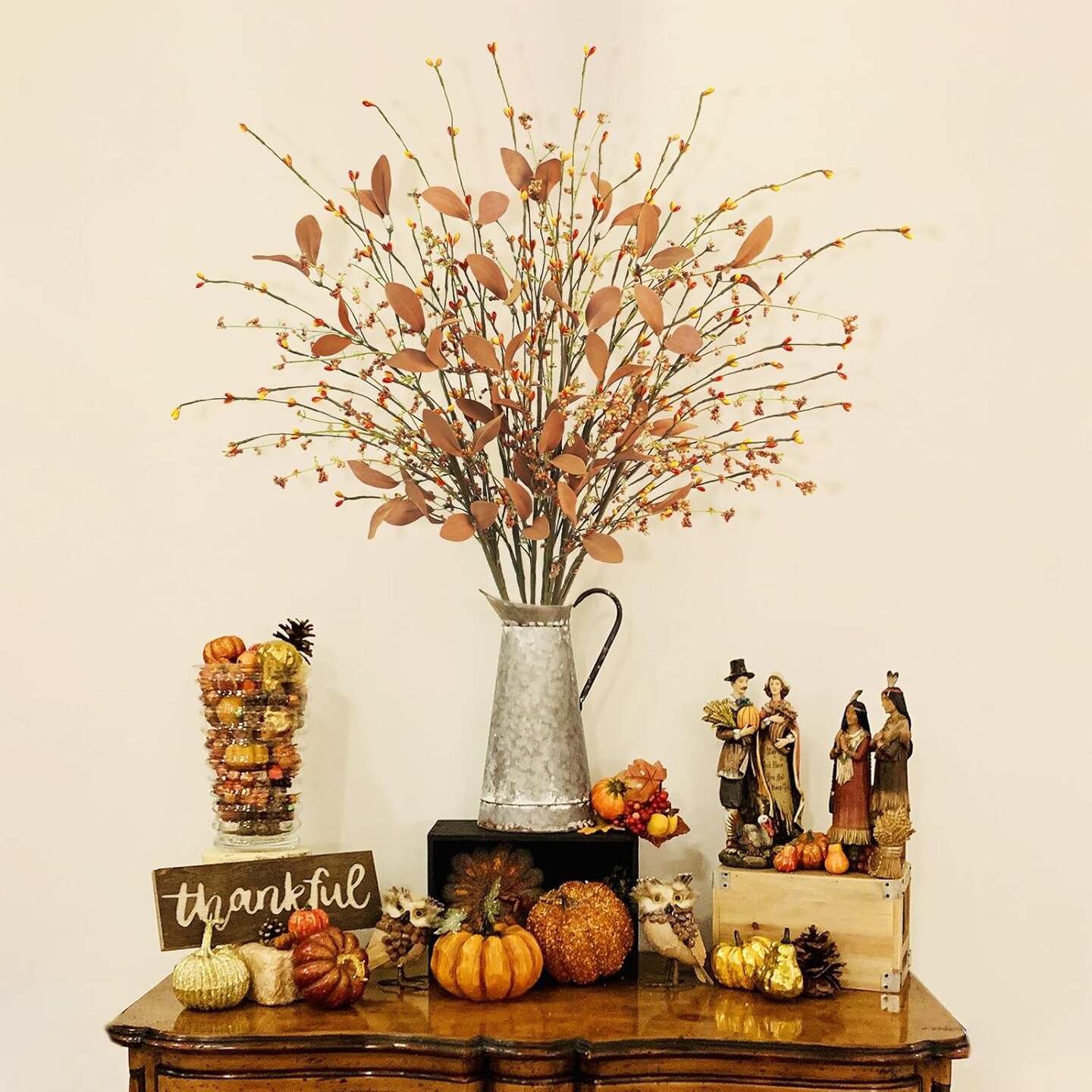 8Pcs Fall Floral Stems, 29.5&#x201D; Fall Leave Stems with Berry Autumn Berry