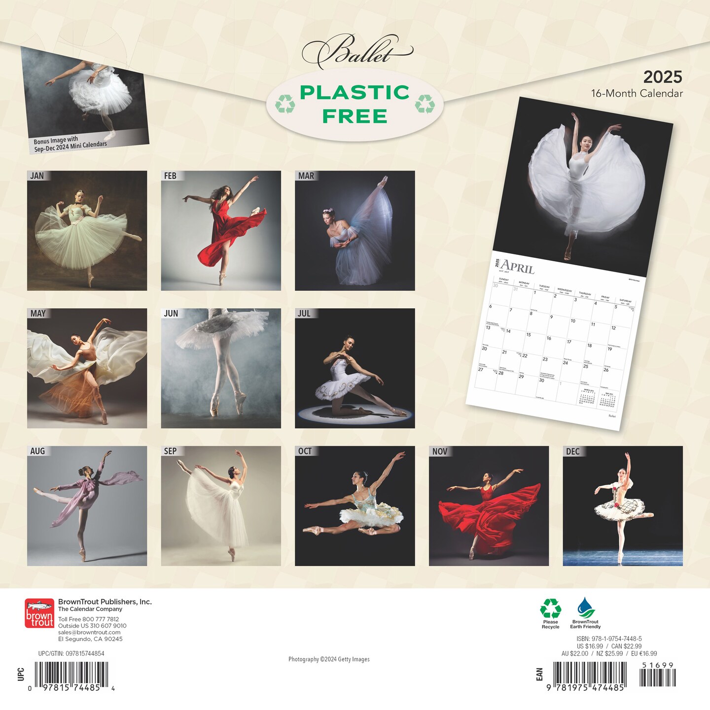 Ballet | 2025 12 x 24 Inch Monthly Square Wall Calendar | Foil Stamped Cover | Plastic-Free | BrownTrout | Performance Dance